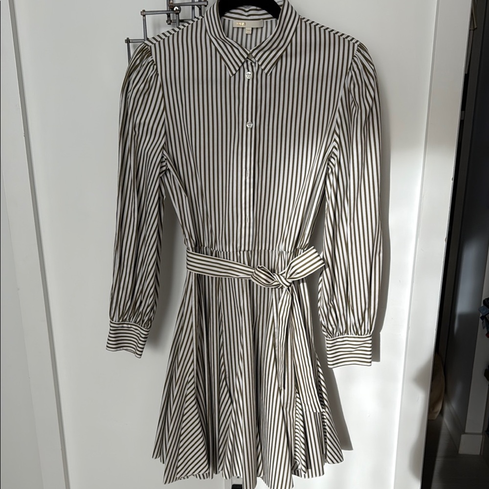 Maje kaki and White Ecru Long Sleeve Puff Shirt Dress
